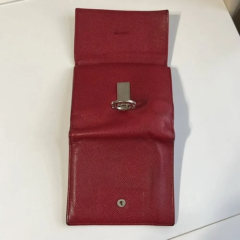Bvlgari Red Textured Leather Compact Wallet with Silver hardware